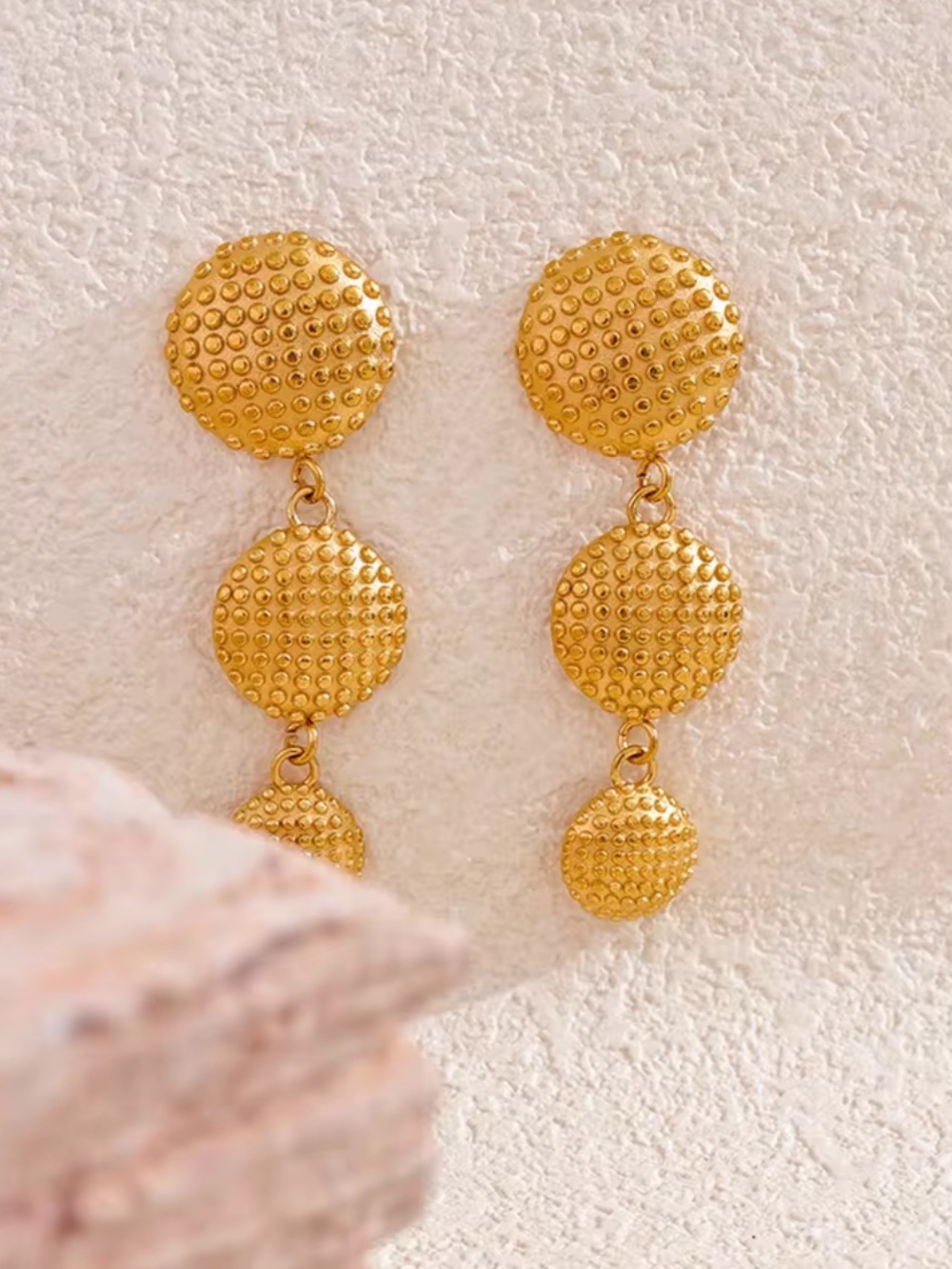 Luxury Gold Textured Triple-Drop Earrings